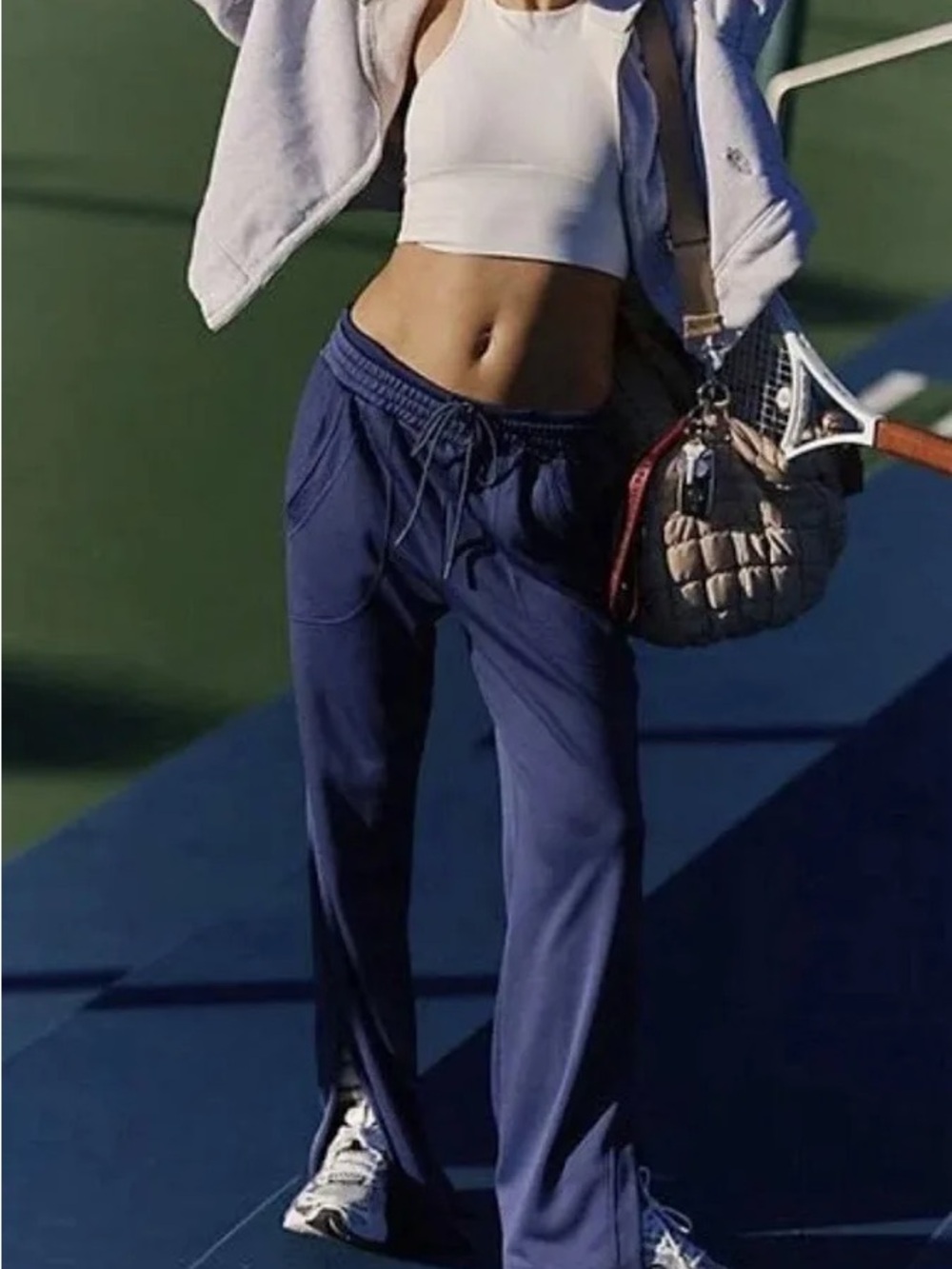 FP Movement by Free People Navy Upper-Cut Slit Drawstring Track Pants